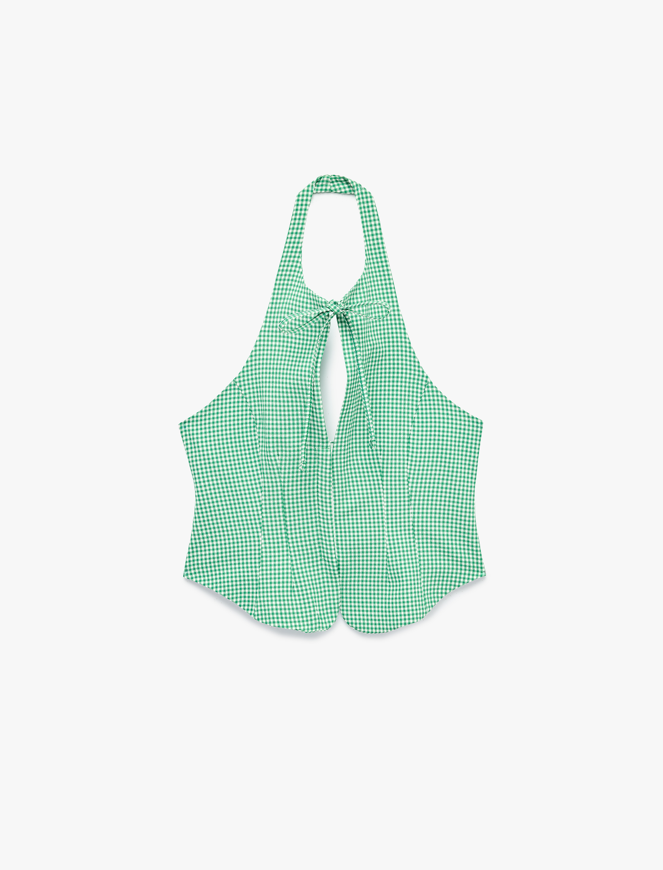   Slim Fit Fiyonklu Pötikareli Halter Yaka Üst