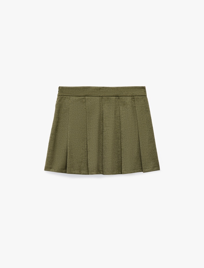  Slim Fit Kalın Pileli Mini Etek