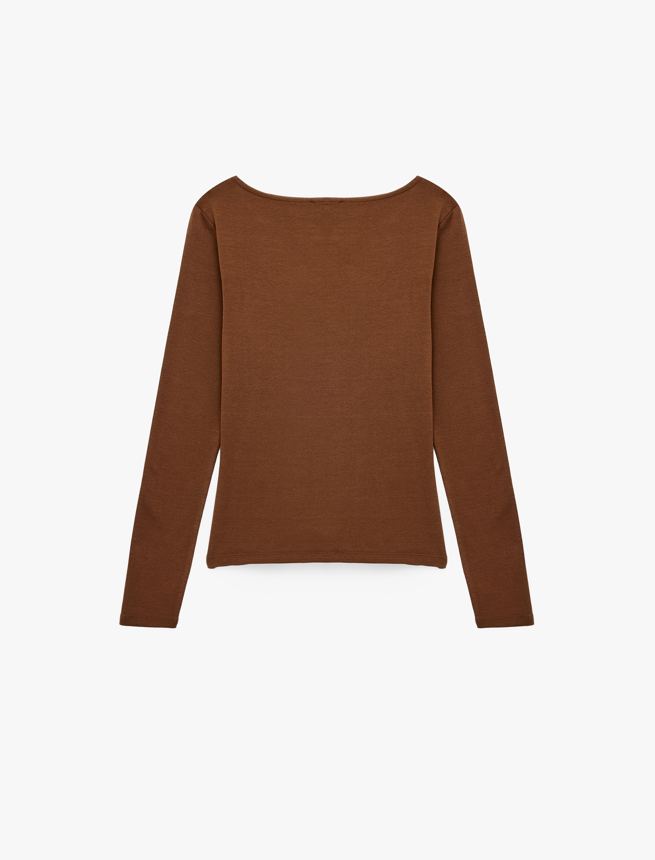   Pamuklu Slim Fit Geniş Yuvarlak Yaka Uzun Kollu Tişört