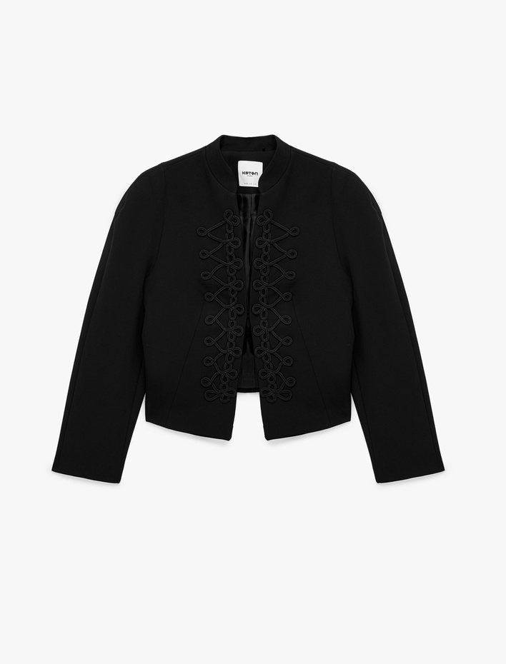  Süslü İşlemeli Mandarin Yaka Uzun Kollu Blazer Ceket