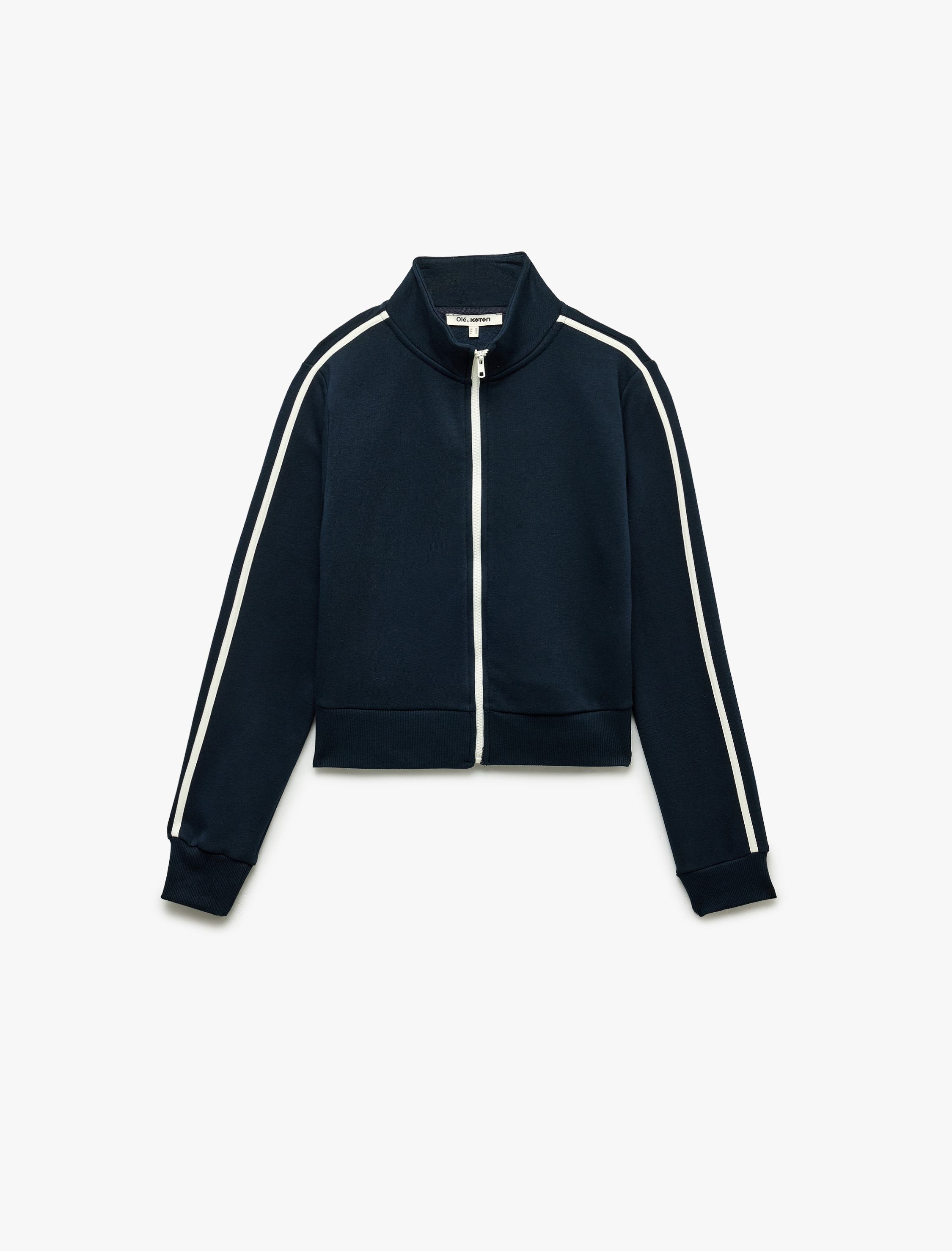   Slim Fit Biyeli Dik Yaka Fermuarlı Uzun Kollu Crop Sweatshirt