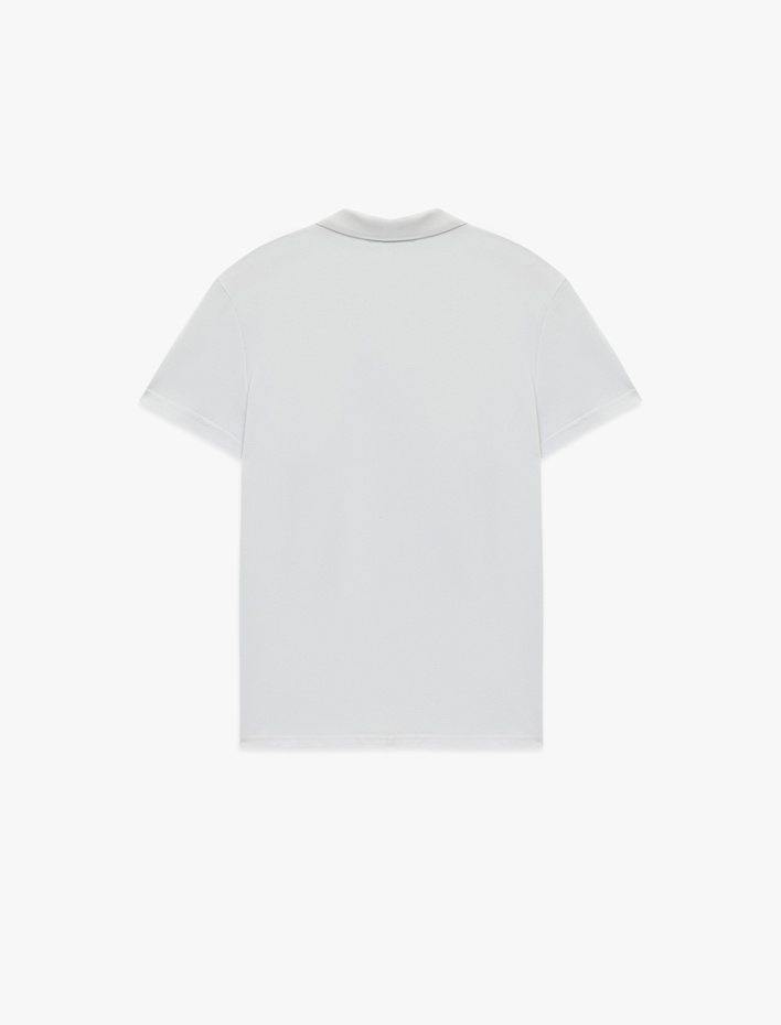  Pamuklu Pike Kumaş Kısa Kollu Polo Yaka Baskılı Slim Fit Tişört
