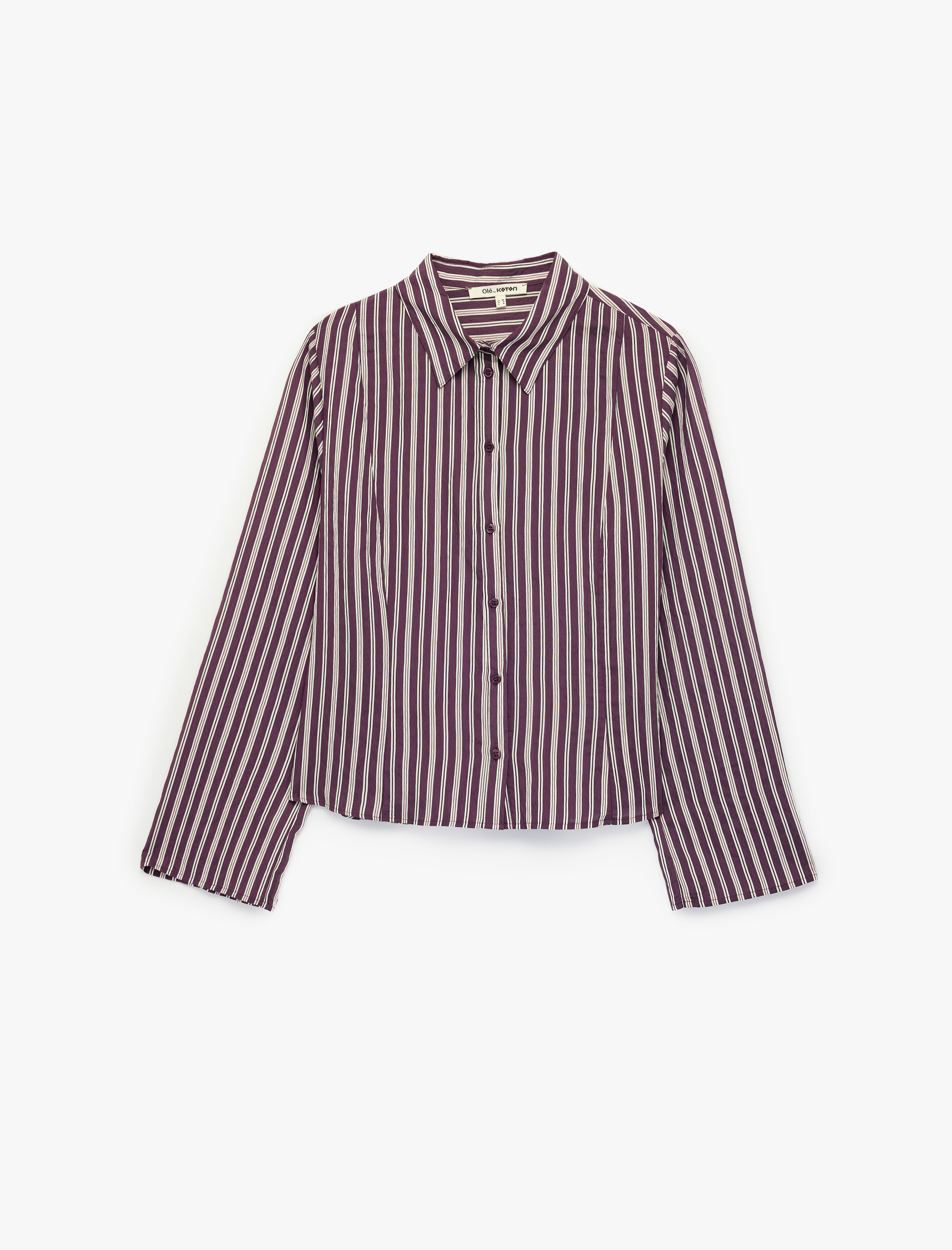  Viskon Kumaş Düğmeli Klasik Yaka Uzun Kollu Slim Fit Çizgili Gömlek