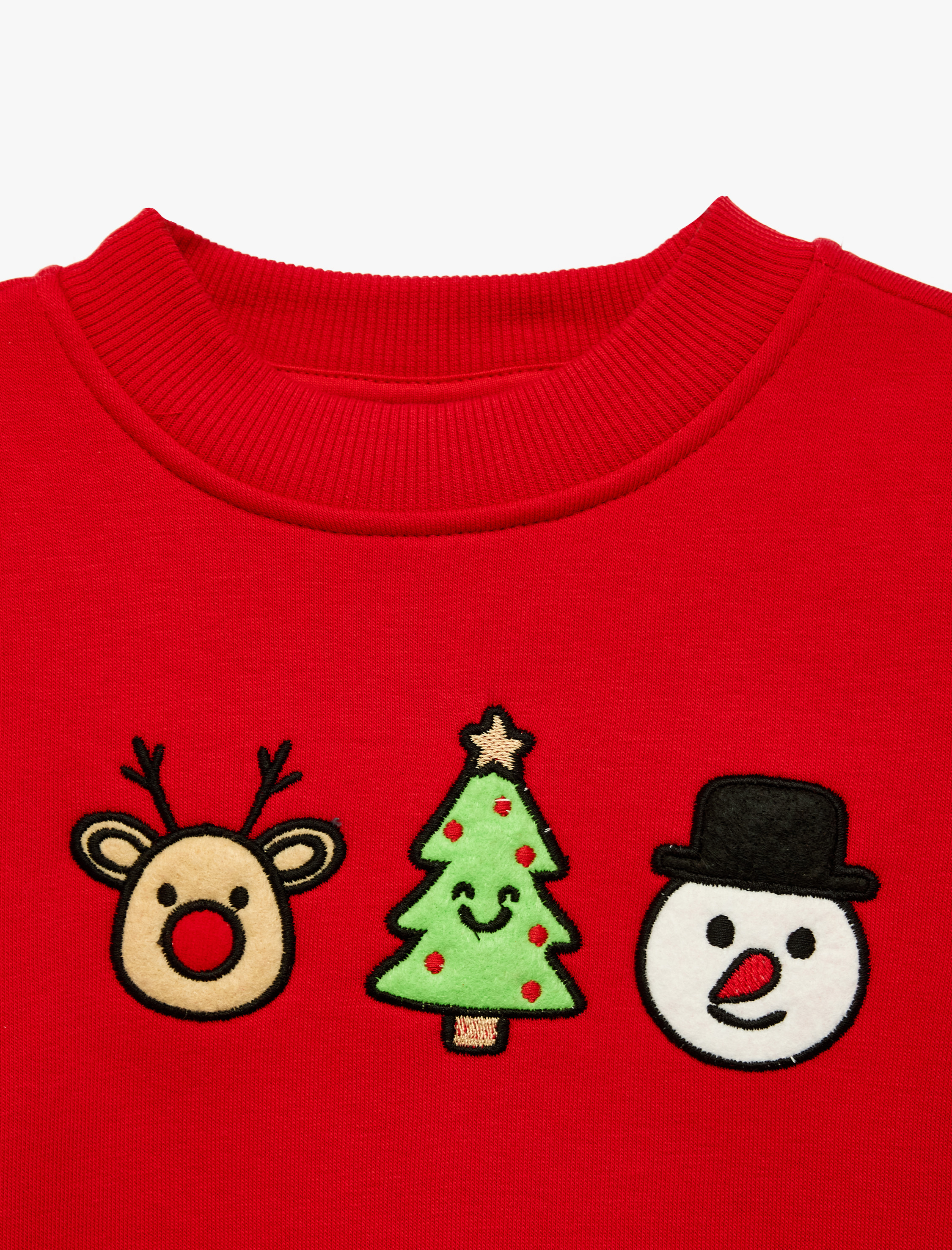  Erkek Bebek Pamuklu Şardonlu Uzun Kollu Bisiklet Yaka Yılbaşı Temalı Nakışlı Sweatshirt