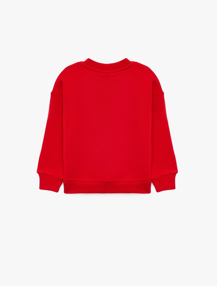 Erkek Bebek Pamuklu Şardonlu Uzun Kollu Bisiklet Yaka Yılbaşı Temalı Nakışlı Sweatshirt