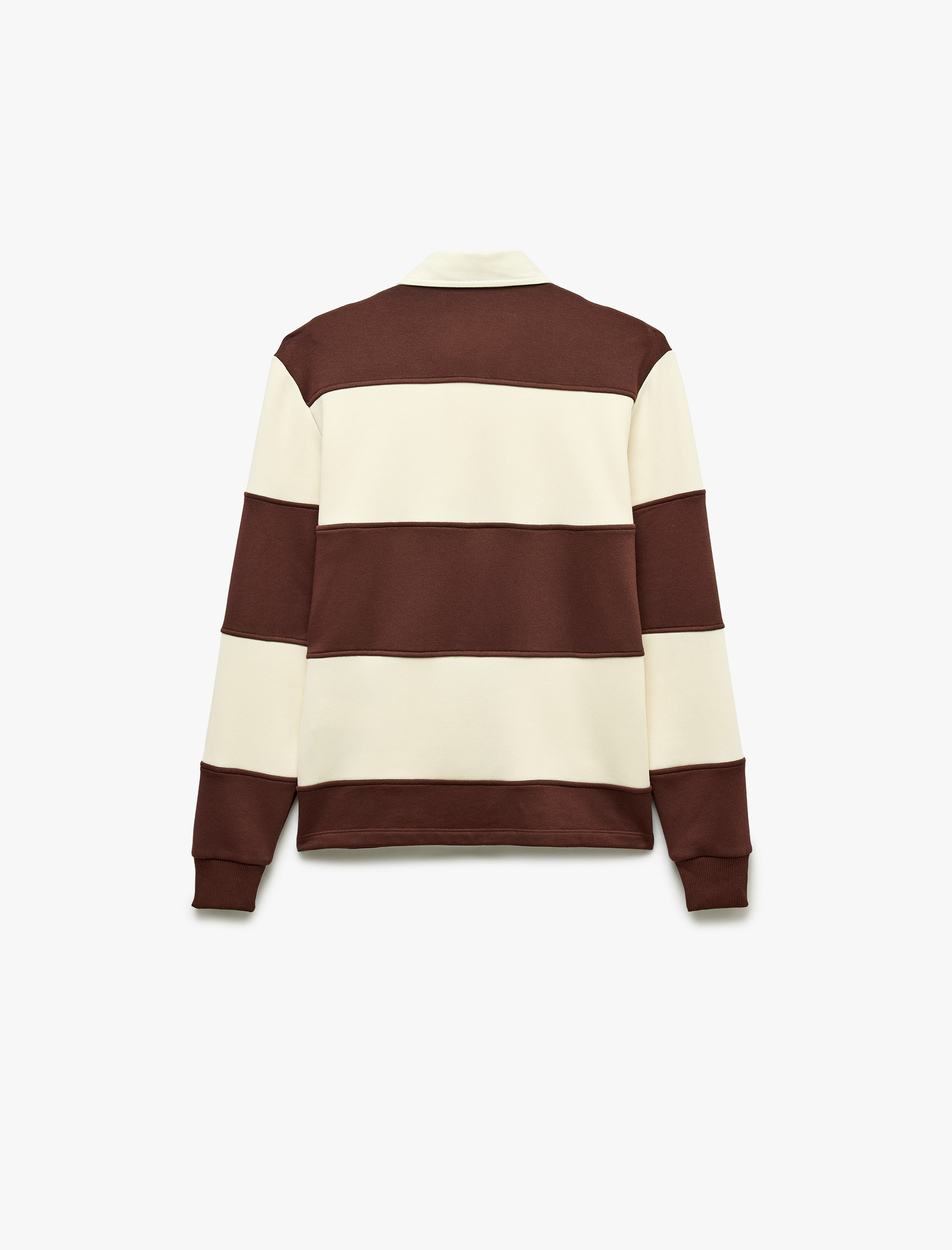   Uzun Kollu Üç İplik Şardonlu Düğmeli Çizgili Polo Yaka Sweatshirt