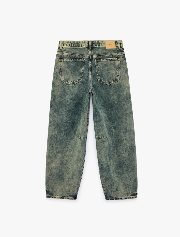  Cepli Düğmeli Normal Bel Rahat Kalıp Yıkamalı Balon Fit Barrel Denim Pantolon - Barrel Jeans