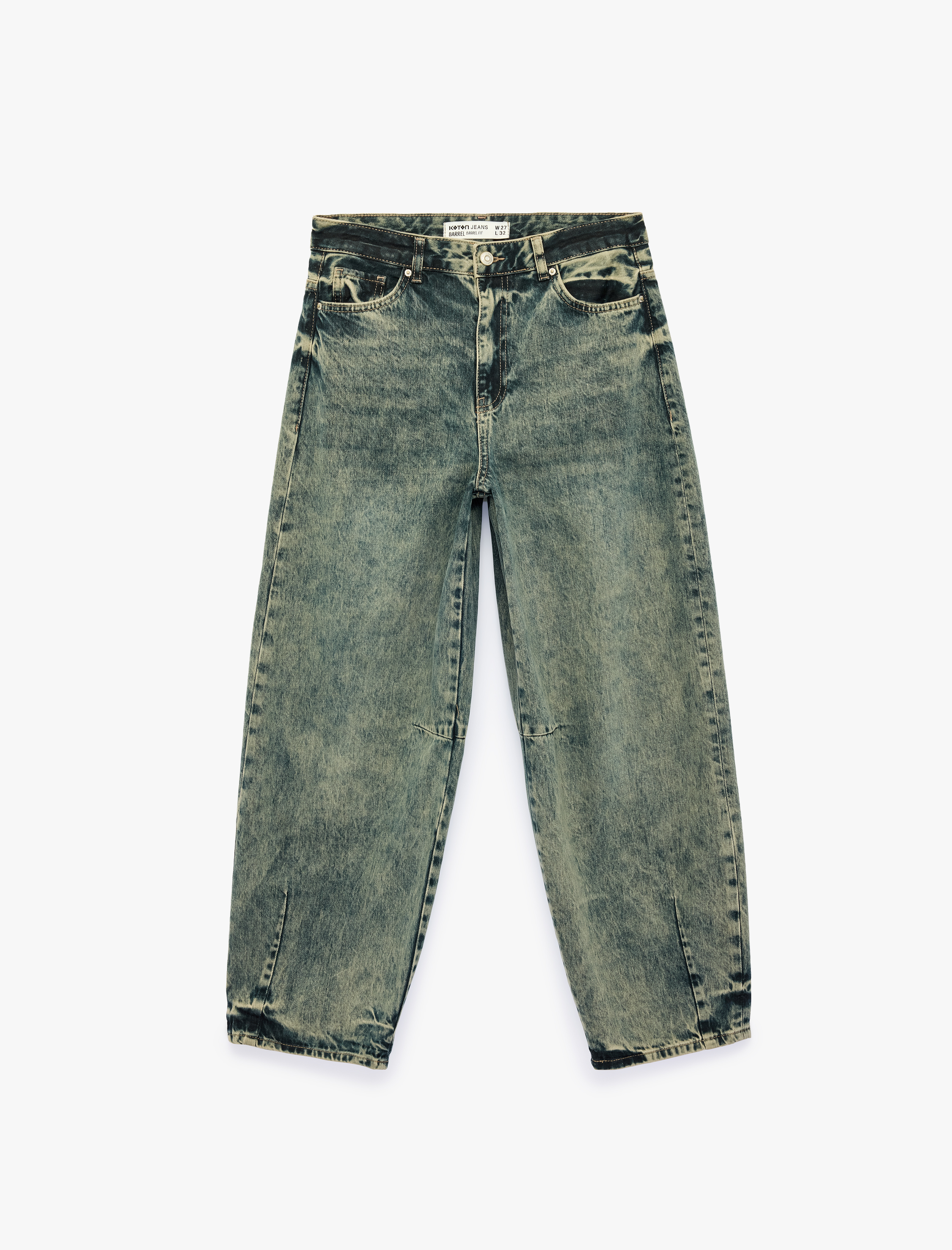   Cepli Düğmeli Normal Bel Rahat Kalıp Yıkamalı Balon Fit Barrel Denim Pantolon - Barrel Jeans