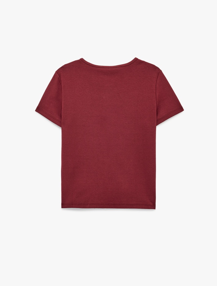  Ayıcık Nakışlı Slim Fit Pamuklu Bisiklet Yaka Kısa Kollu Tişört