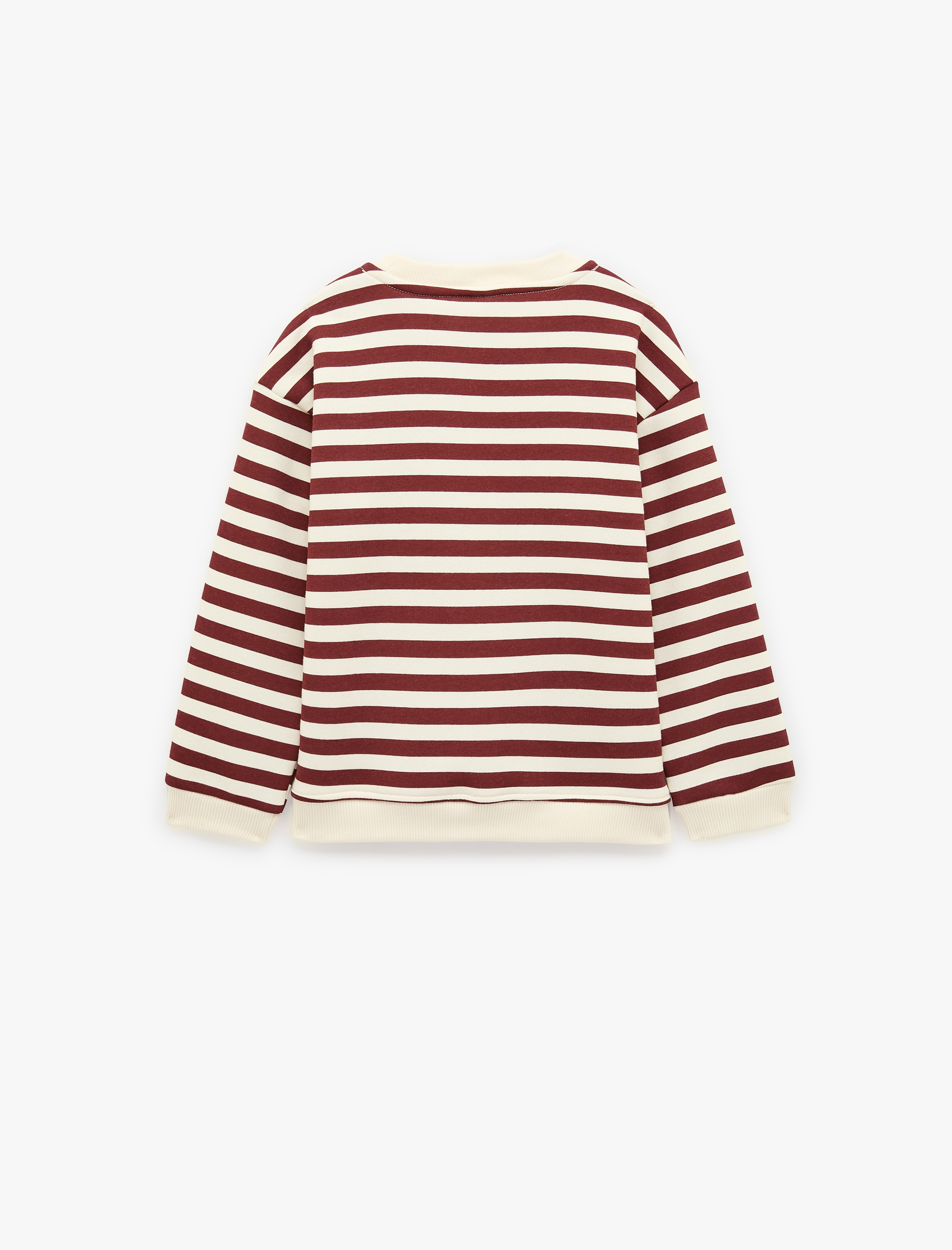  Erkek Bebek Kedi Nakışlı Şardonlu Bisiklet Yaka Uzun Kollu Oversize Çizgili Sweatshirt
