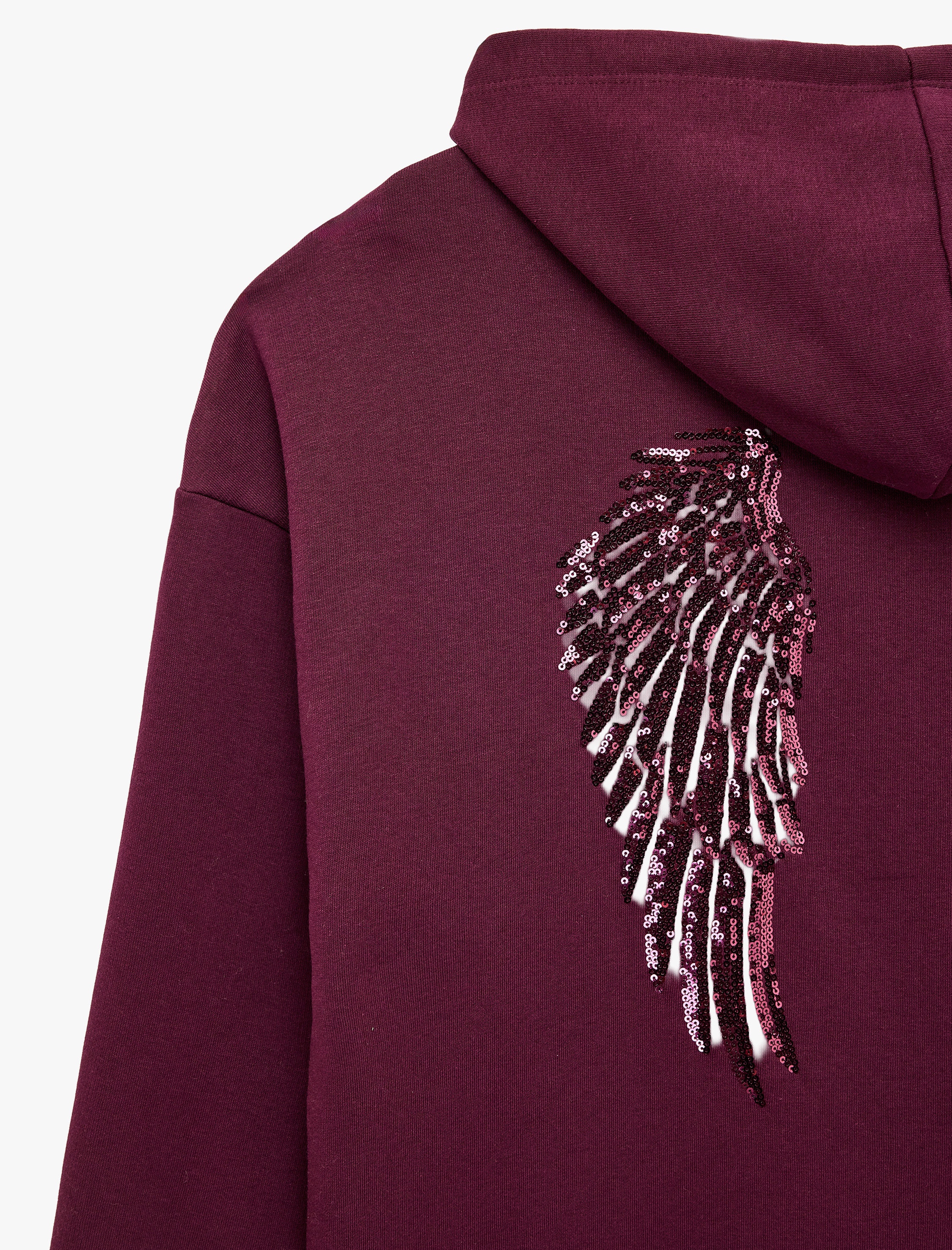   Pullu Payetli Dansçı Sweatshirt Melek Kanat Detaylı Kapüşonlu Rahat Kalıp Fermuarlı