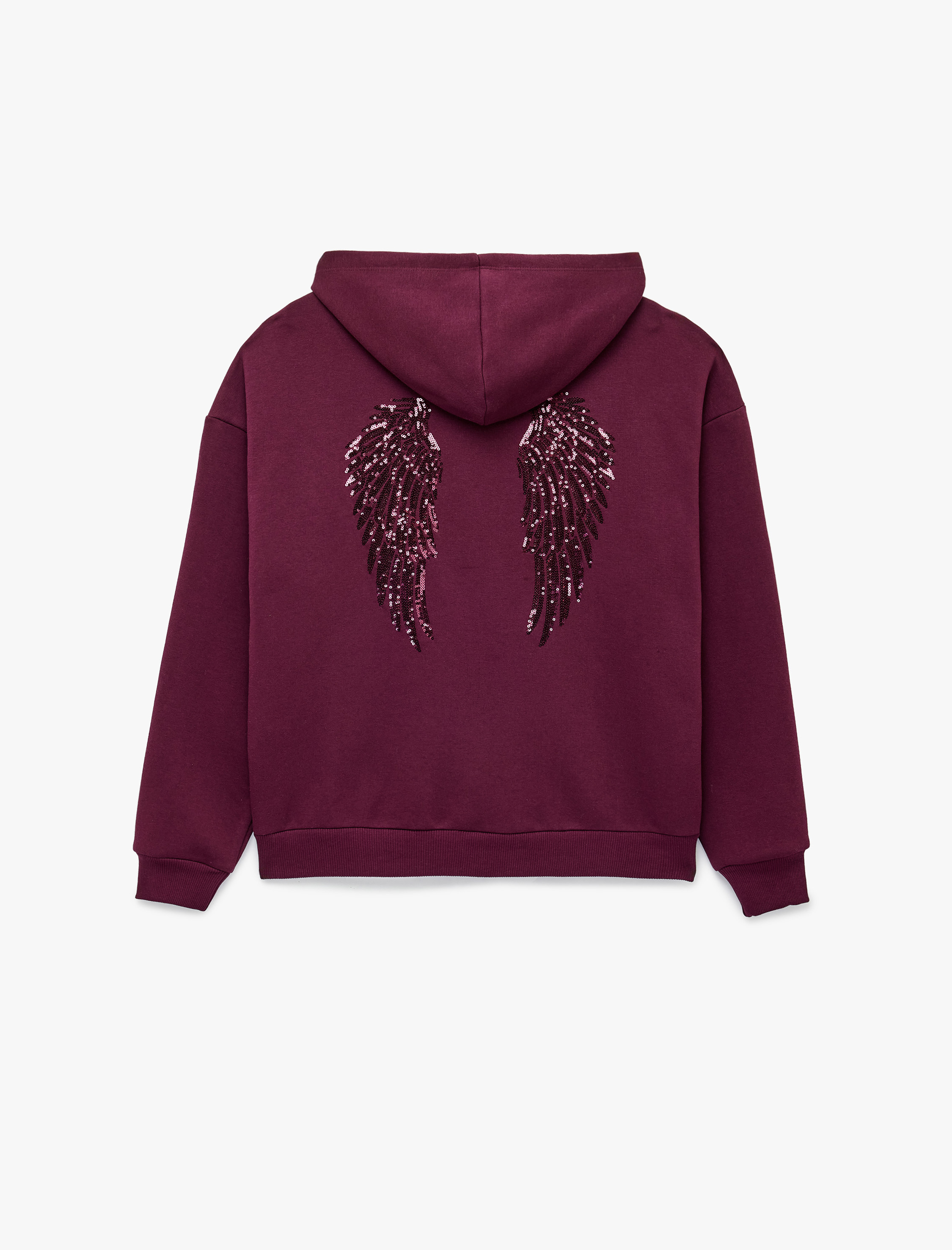   Pullu Payetli Dansçı Sweatshirt Melek Kanat Detaylı Kapüşonlu Rahat Kalıp Fermuarlı