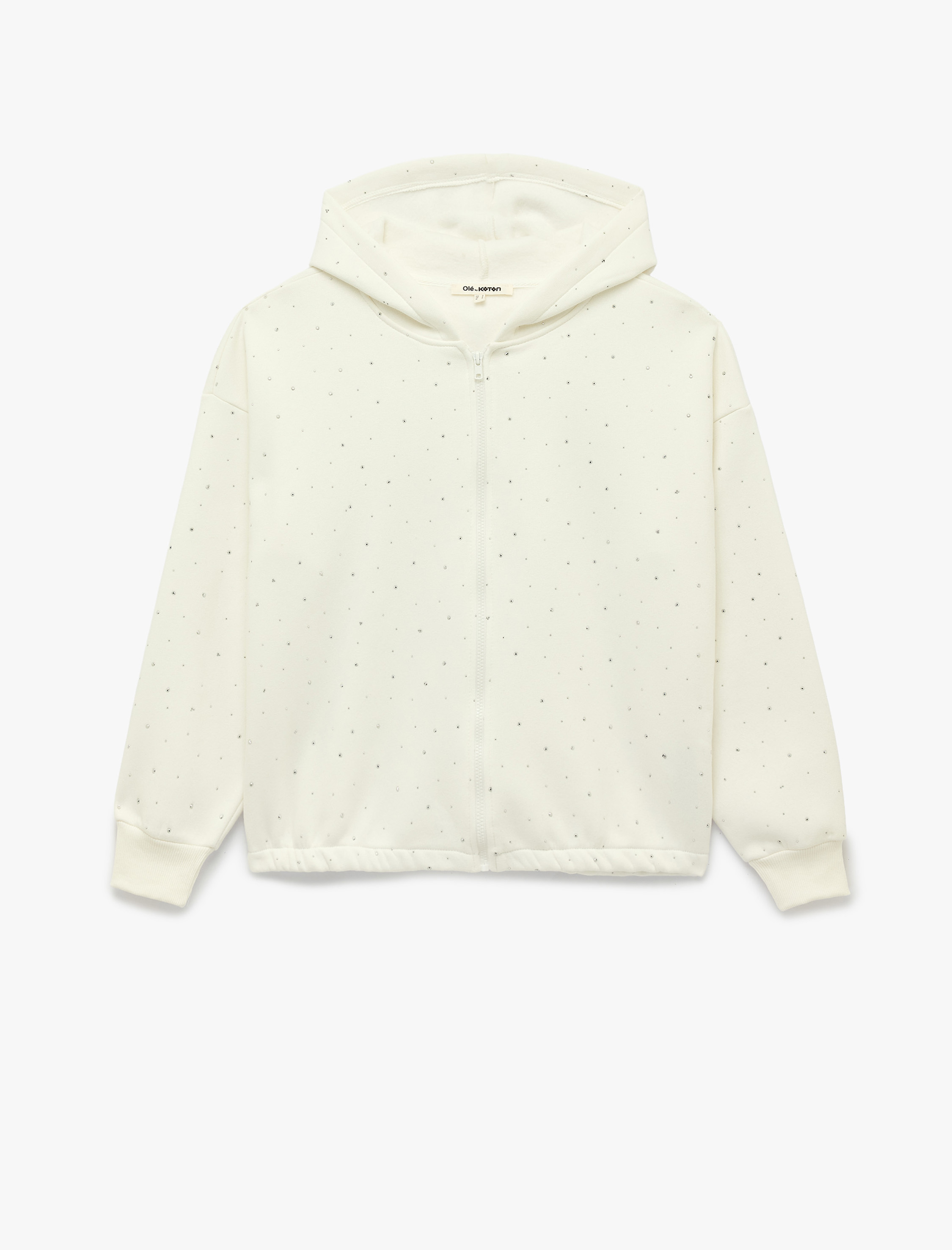   Rahat Kalıp Şardonlu Kapüşonlu Uzun Kollu Fermuarlı Taşlı Sweatshirt