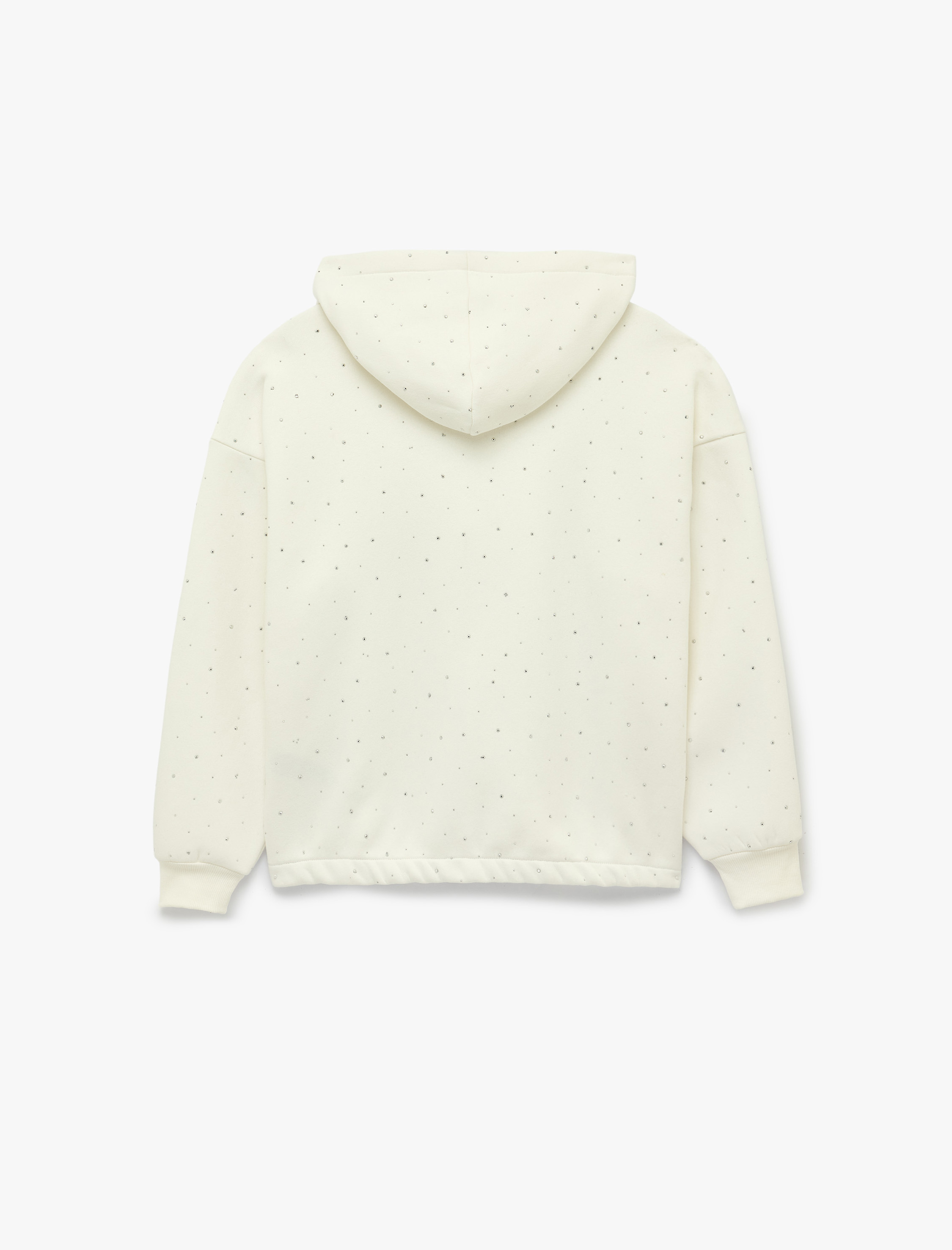  Rahat Kalıp Şardonlu Kapüşonlu Uzun Kollu Fermuarlı Taşlı Sweatshirt