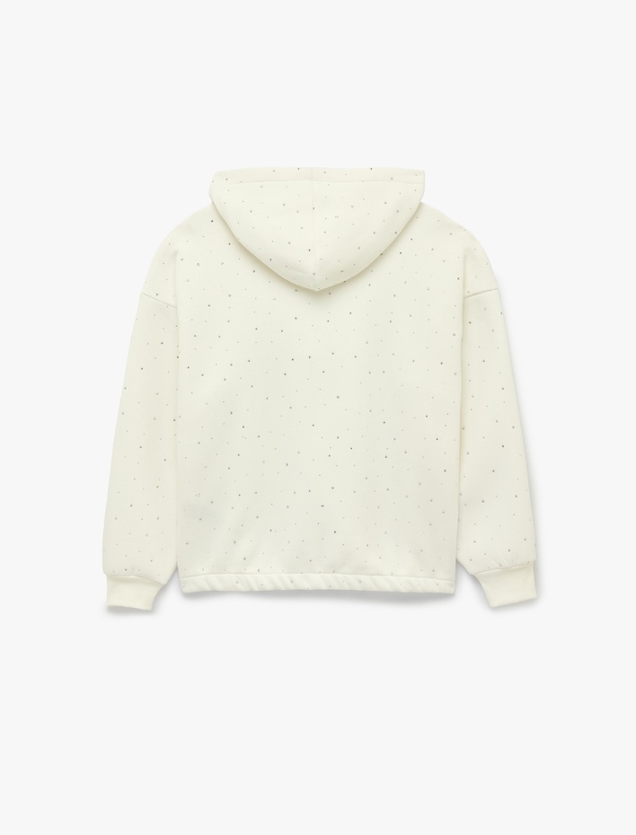  Rahat Kalıp Şardonlu Kapüşonlu Uzun Kollu Fermuarlı Taşlı Sweatshirt