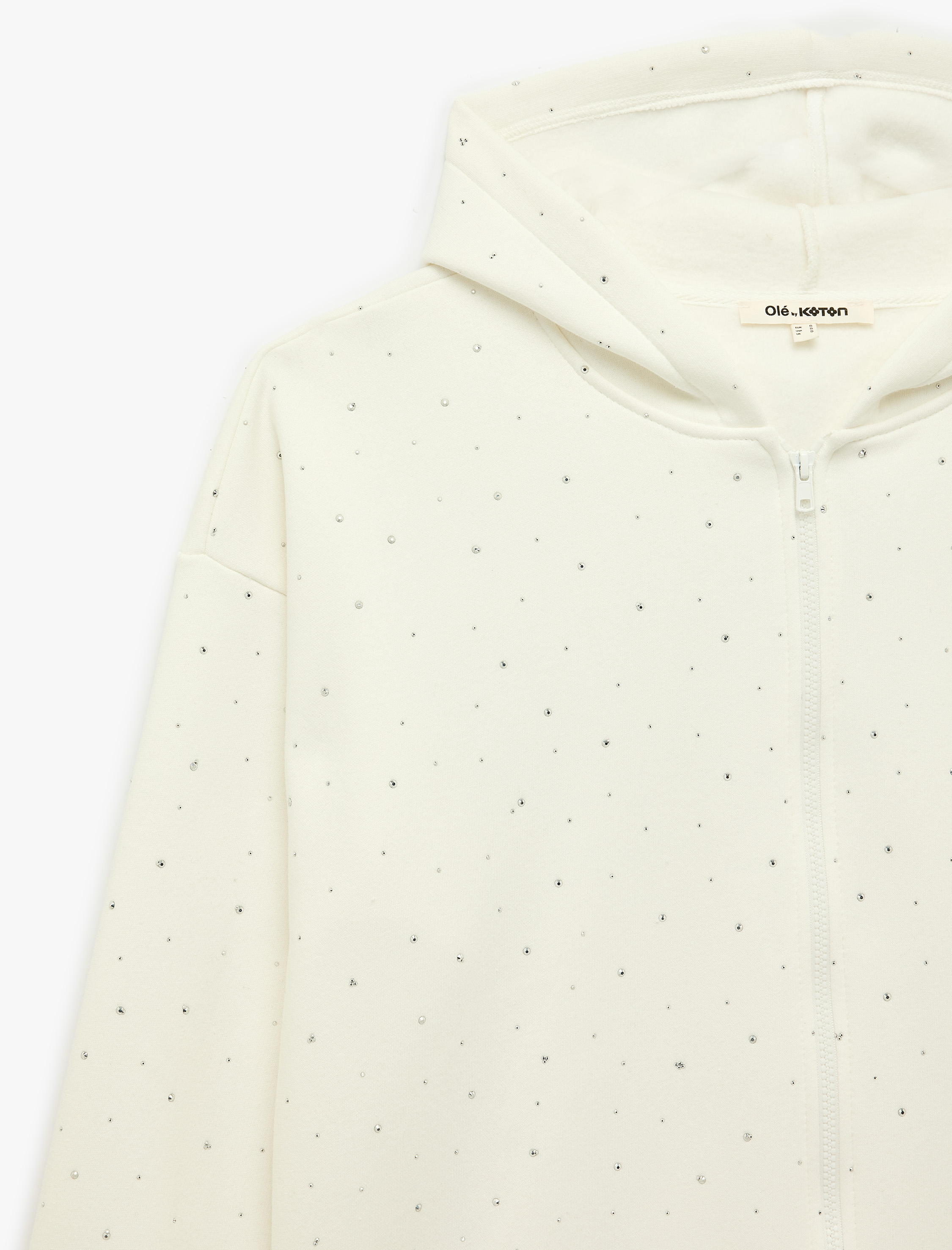   Rahat Kalıp Şardonlu Kapüşonlu Uzun Kollu Fermuarlı Taşlı Sweatshirt