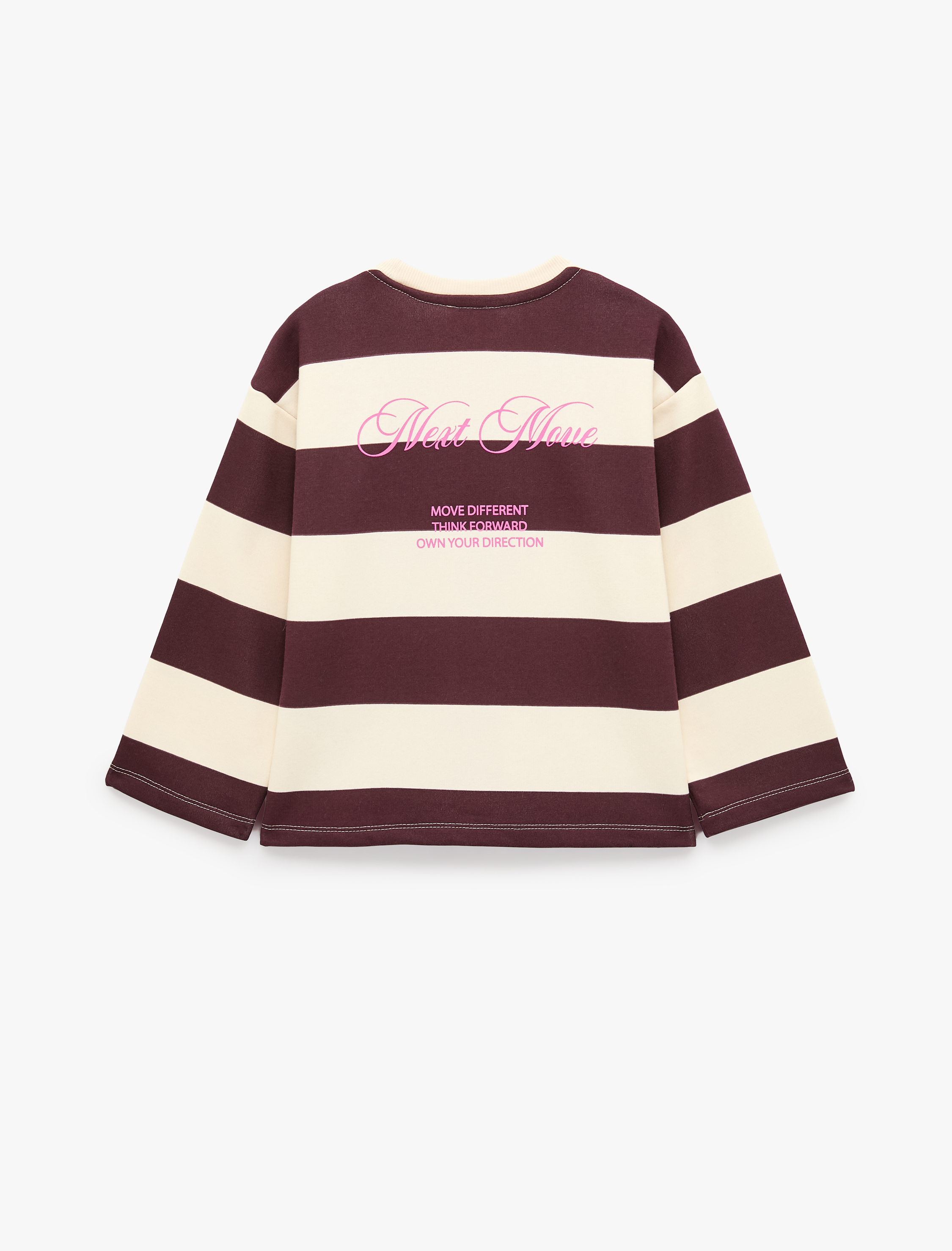  Kız Çocuk Baskılı Rahat Kesim Bisiklet Yaka Uzun Kollu Çizgili Sweatshirt