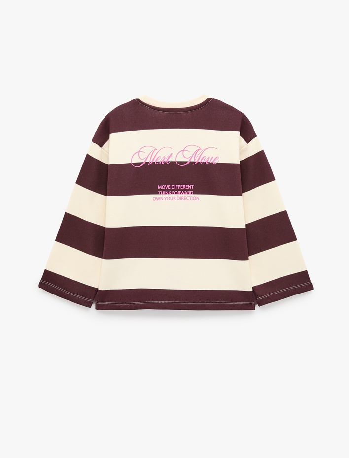 Kız Çocuk Baskılı Rahat Kesim Bisiklet Yaka Uzun Kollu Çizgili Sweatshirt