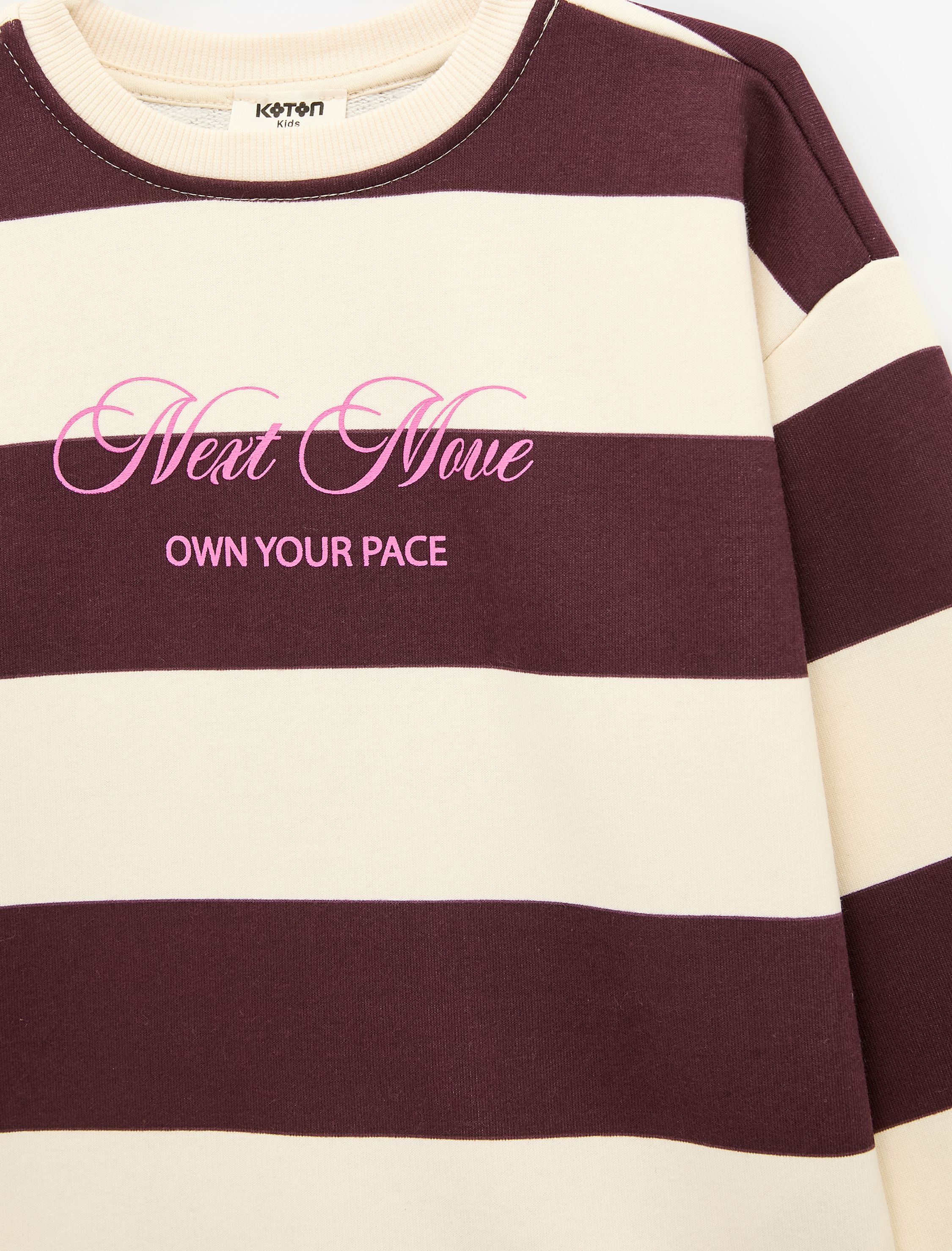  Kız Çocuk Baskılı Rahat Kesim Bisiklet Yaka Uzun Kollu Çizgili Sweatshirt