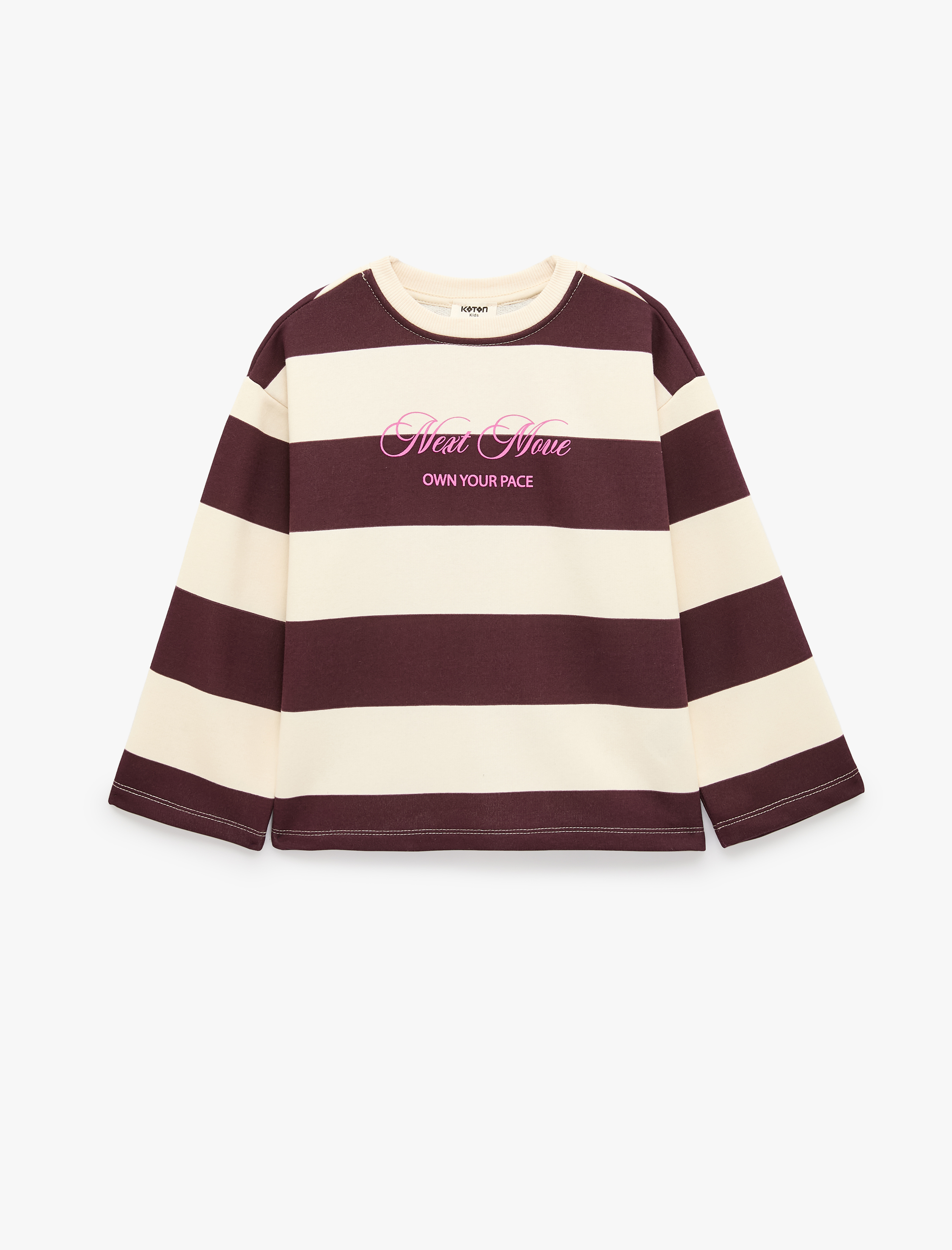  Kız Çocuk Baskılı Rahat Kesim Bisiklet Yaka Uzun Kollu Çizgili Sweatshirt