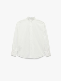 Pamuklu Dik Yaka Uzun Kollu Düğmeli Poplin Oversize Gömlek