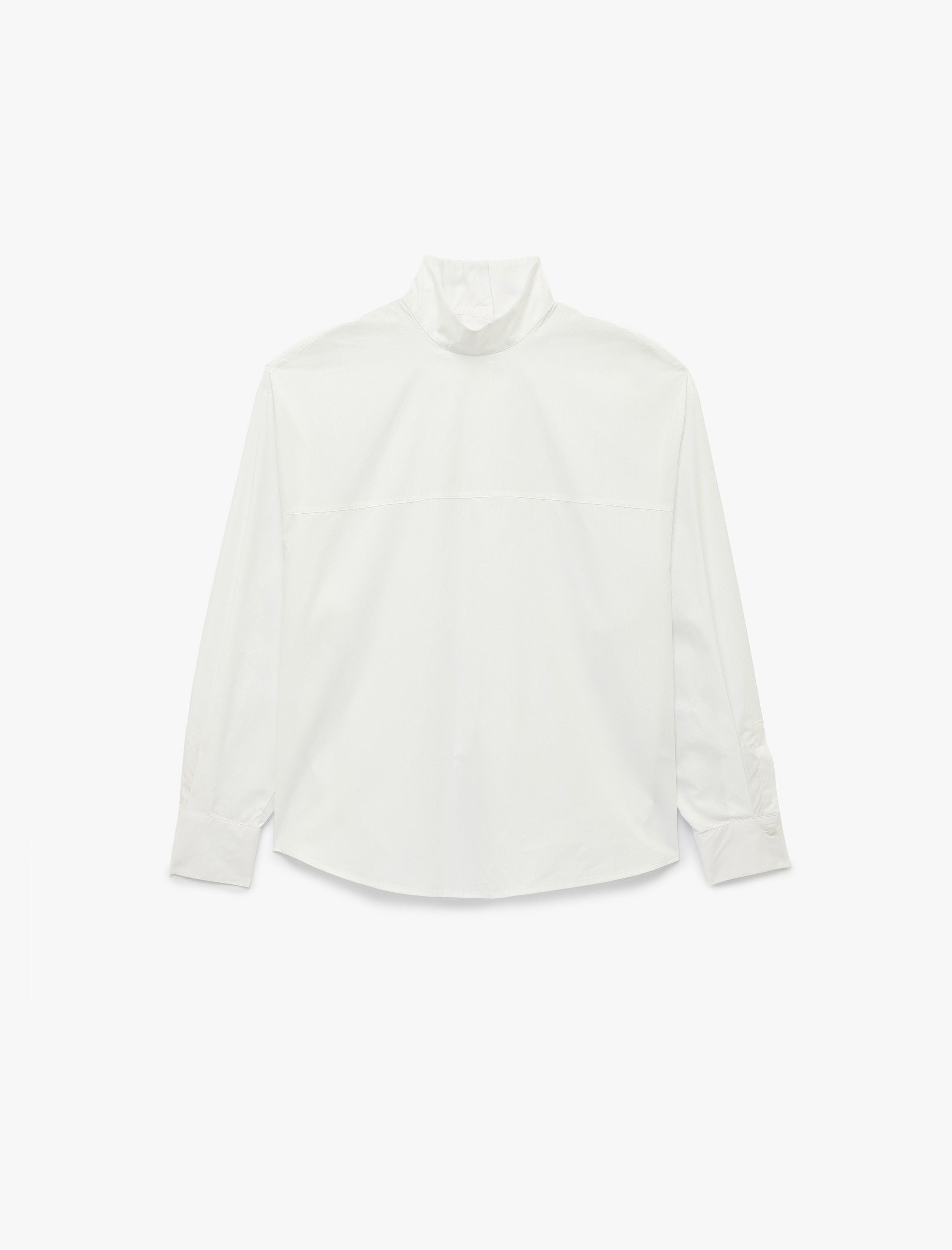   Pamuklu Dik Yaka Uzun Kollu Düğmeli Poplin Oversize Gömlek