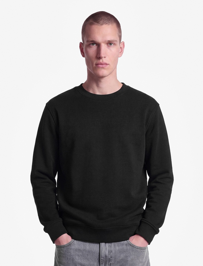  Pamuklu Uzun Kollu Şardonlu Bisiklet Yaka Erkek Basic Sweatshirt