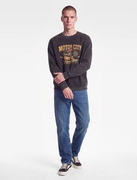 Üç İplik Şardonlu Yıkamalı Bisiklet Yaka Oversize Baskılı Sweatshirt