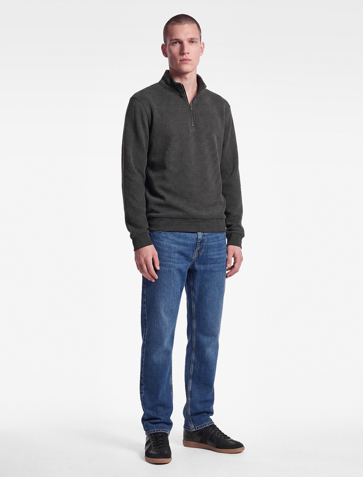  Üç İplik Şardonlu Cepli Uzun Kollu Fermuarlı Kapşonlu Sweatshirt
