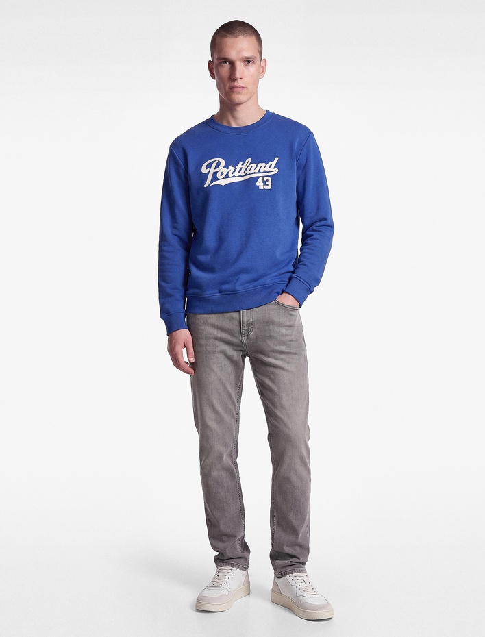  Üç İplik Şardonlu Uzun Kollu Bisiklet Yaka Baskılı Sweatshirt