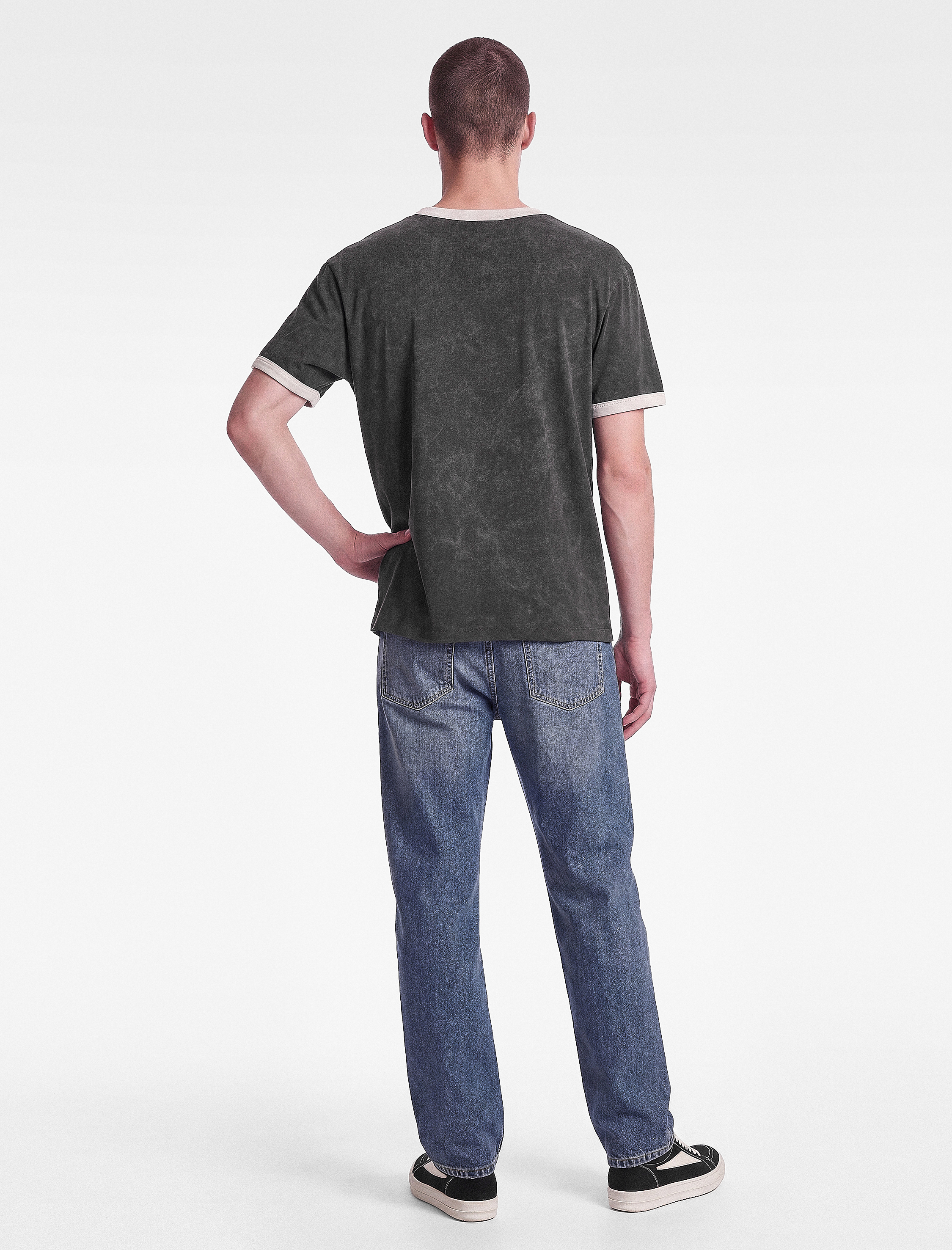   Yıkamalı Pamuklu Kontrast Biyeli Bisiklet Yaka Kısa Kollu Baskılı Slim Fit Tişört
