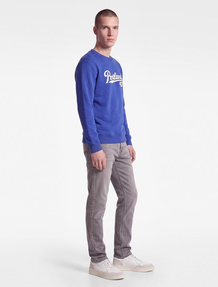  Üç İplik Şardonlu Uzun Kollu Bisiklet Yaka Baskılı Sweatshirt
