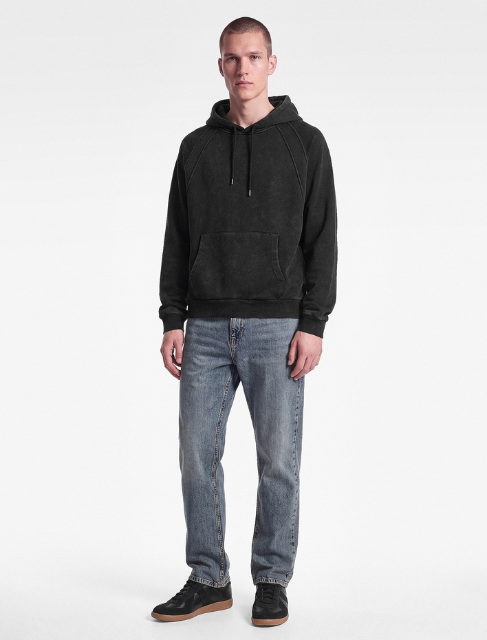  Üç İplik Şardonlu Rahat Kalıp Dikiş Detaylı Uzun Kollu Kapşonlu Sweatshirt