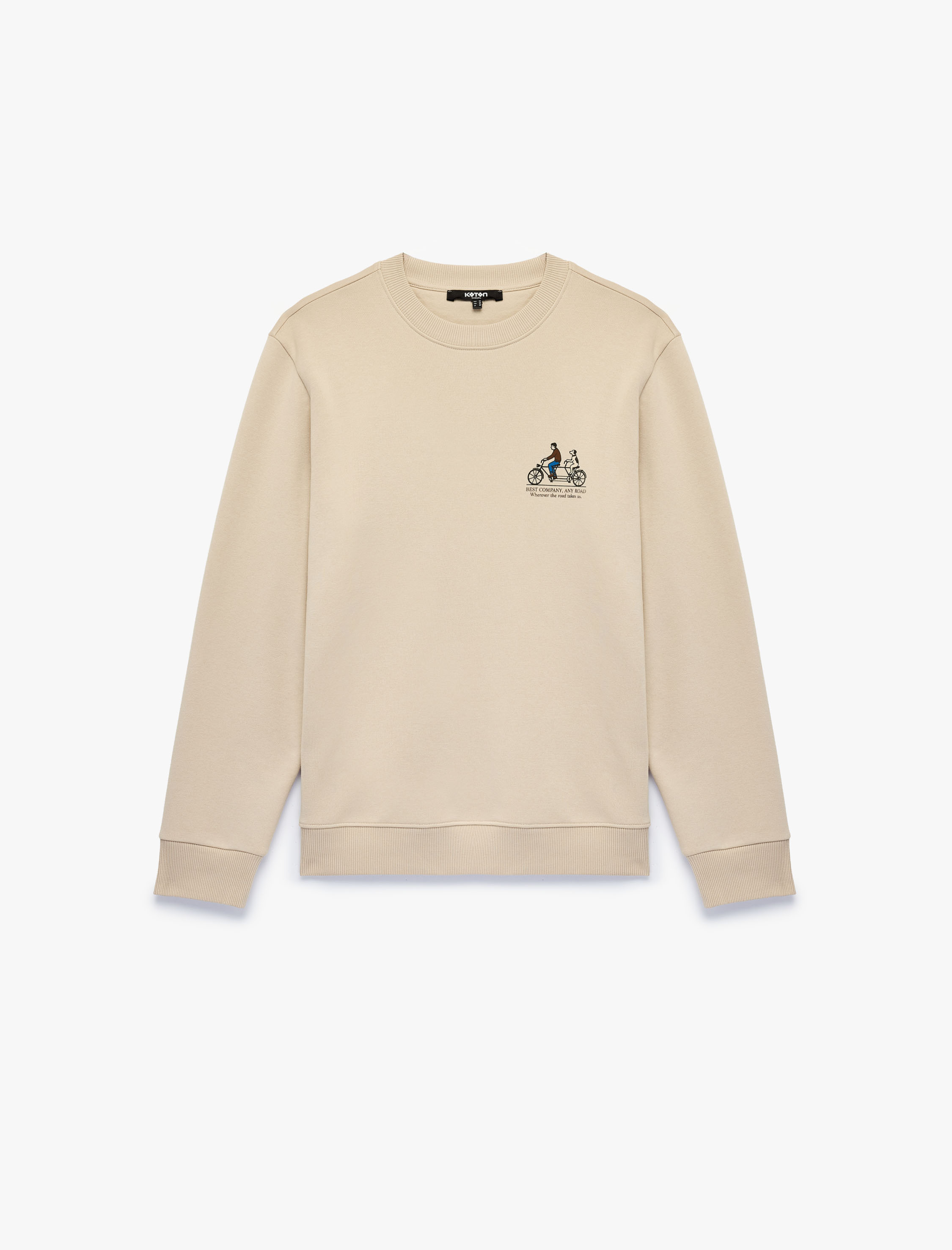   Uzun Kollu Üç İplik Şardonlu Bisiklet Yaka Baskılı Sweatshirt