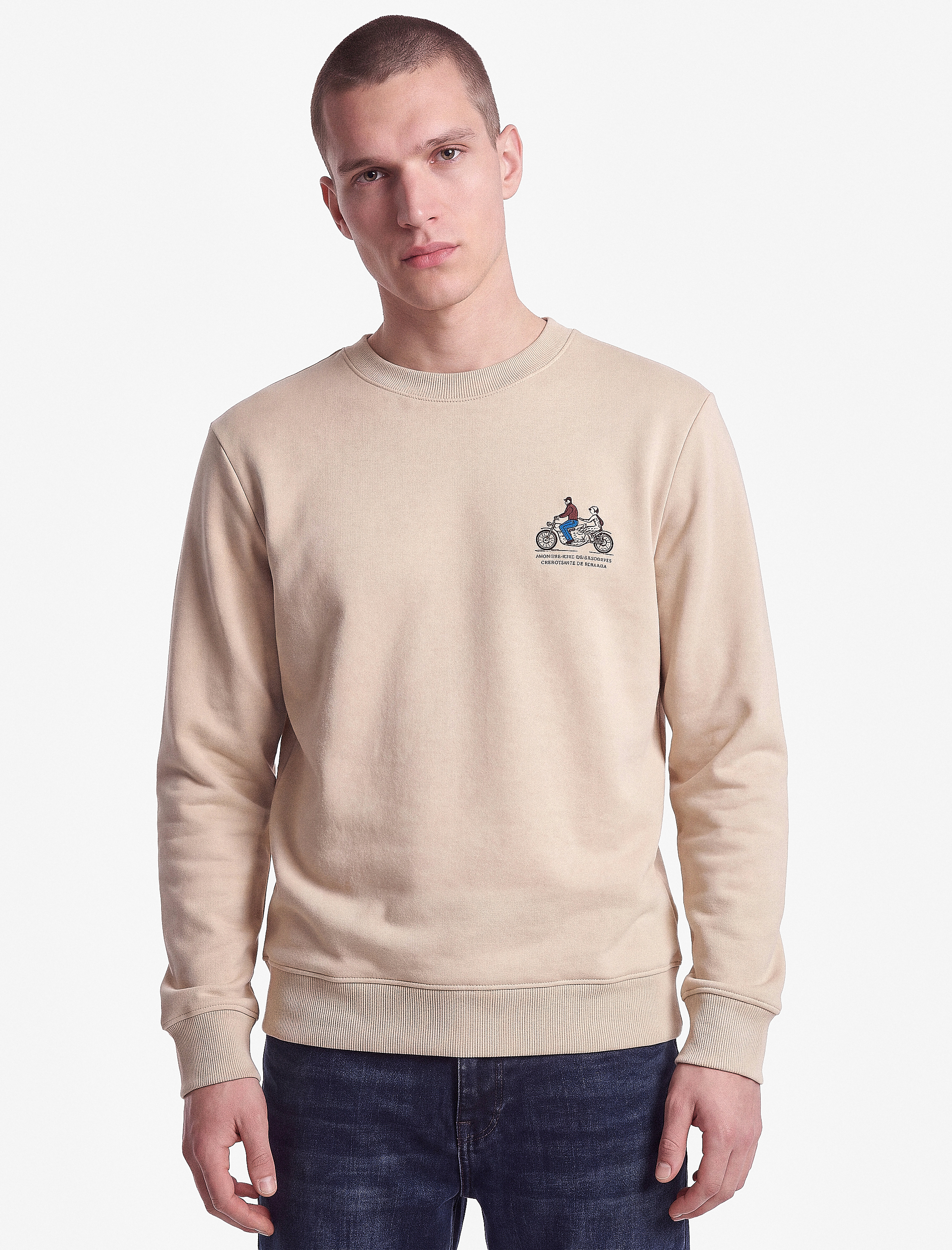   Uzun Kollu Üç İplik Şardonlu Bisiklet Yaka Baskılı Sweatshirt