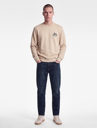 Uzun Kollu Üç İplik Şardonlu Bisiklet Yaka Baskılı Sweatshirt