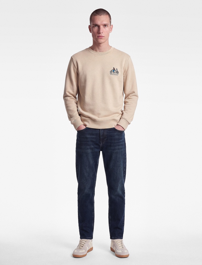  Uzun Kollu Üç İplik Şardonlu Bisiklet Yaka Baskılı Sweatshirt