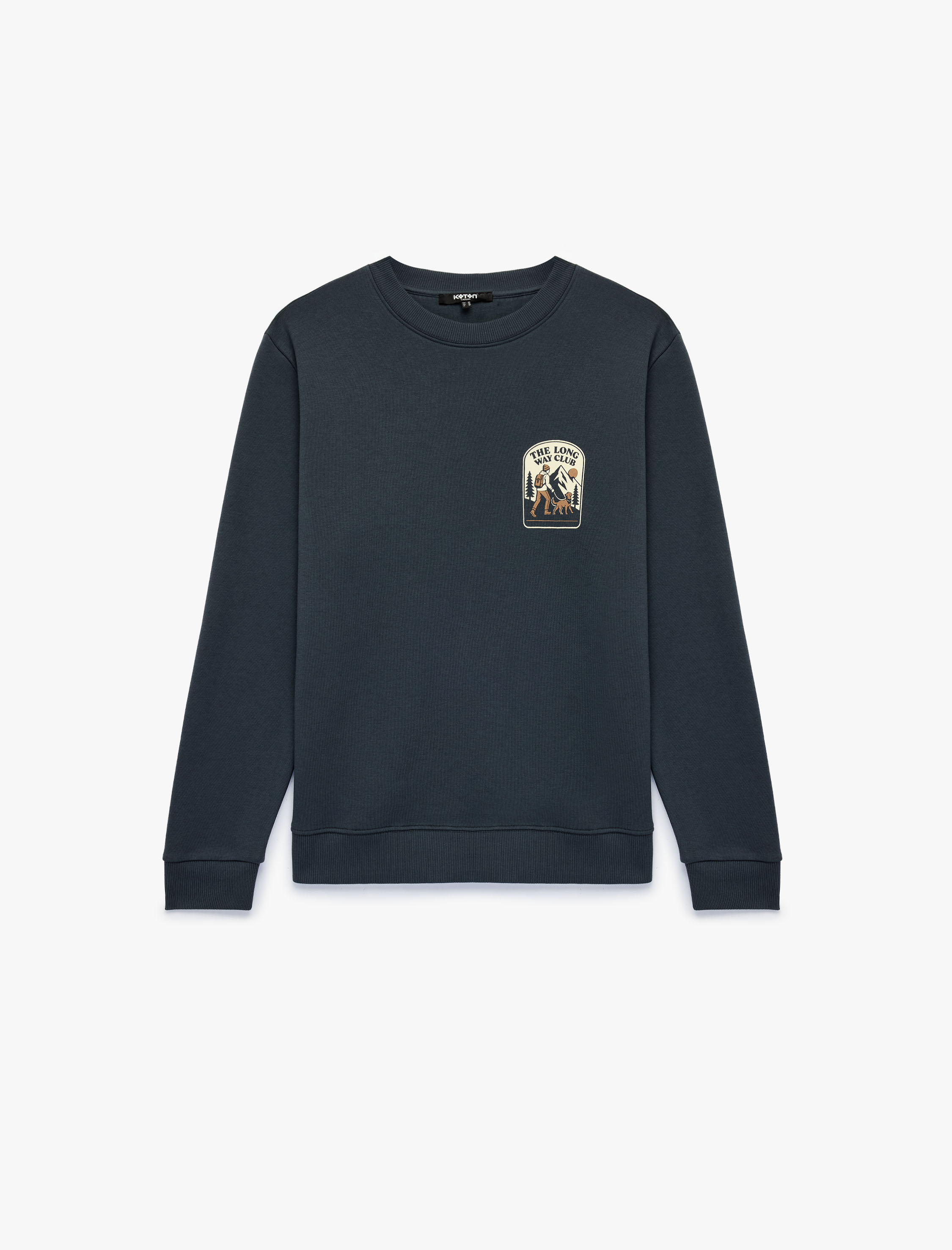   Regular Fit Üç İplik Şardonlu Uzun Kollu Bisiklet Yaka Baskılı Sweatshirt