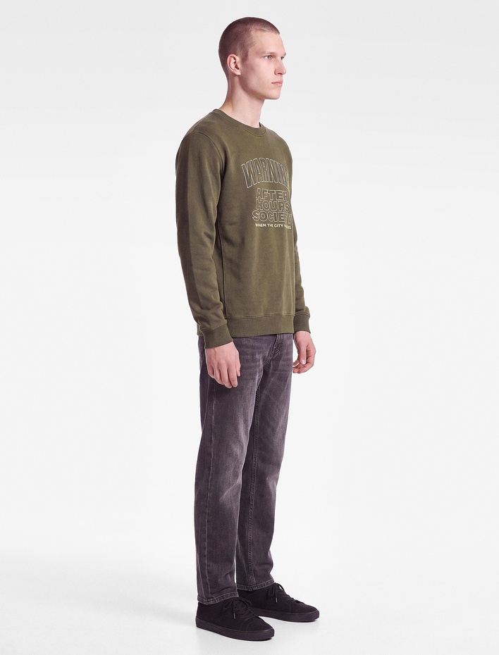  Uzun Kollu Şardonlu Bisiklet Yaka Yıkamalı Baskılı Sweatshirt