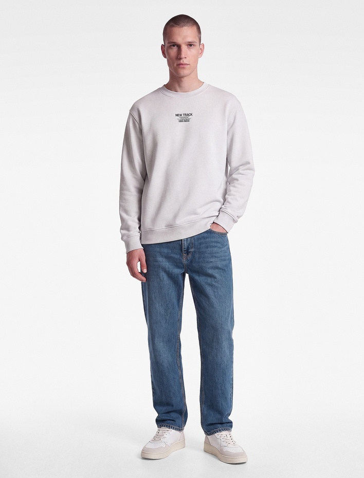  Üç İplik Şardonlu Rahat Kalıp Bisiklet Yaka Baskılı Sweatshirt