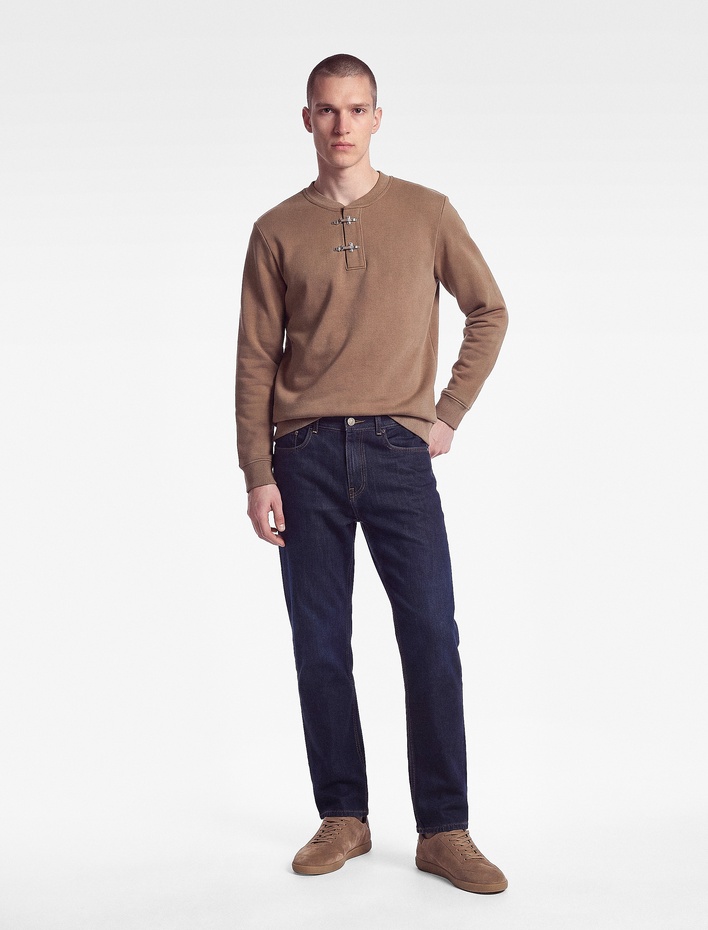  Uzun Kollu Süslü Kapamalı Üç İplik Şardonlu Bisiklet Yaka Sweatshirt