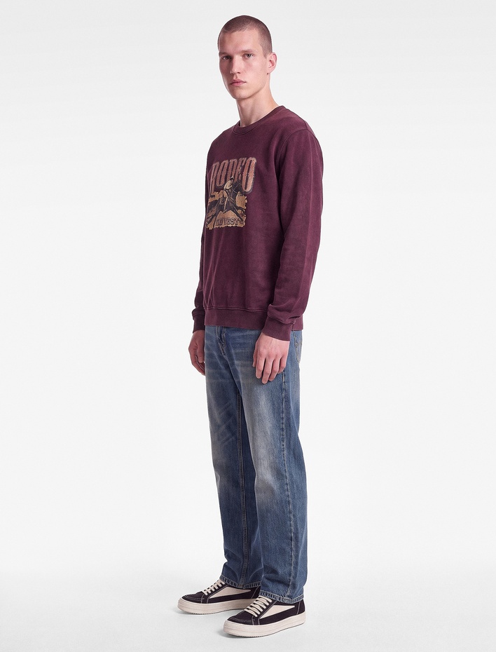  Üç İplik Şardonlu Uzun Kollu Yıkamalı Bisiklet Yaka Baskılı Sweatshirt