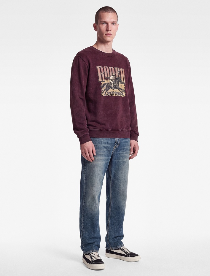  Üç İplik Şardonlu Uzun Kollu Yıkamalı Bisiklet Yaka Baskılı Sweatshirt