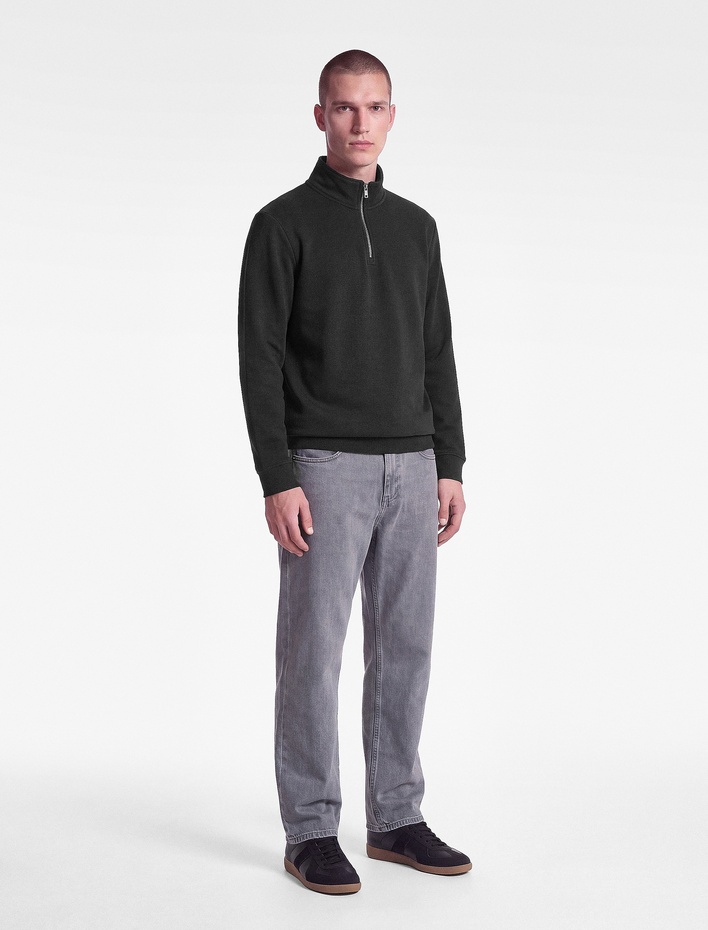  Uzun Kollu Üç İplik Şardonlu Pamuklu Yarım Fermuarlı Sweatshirt