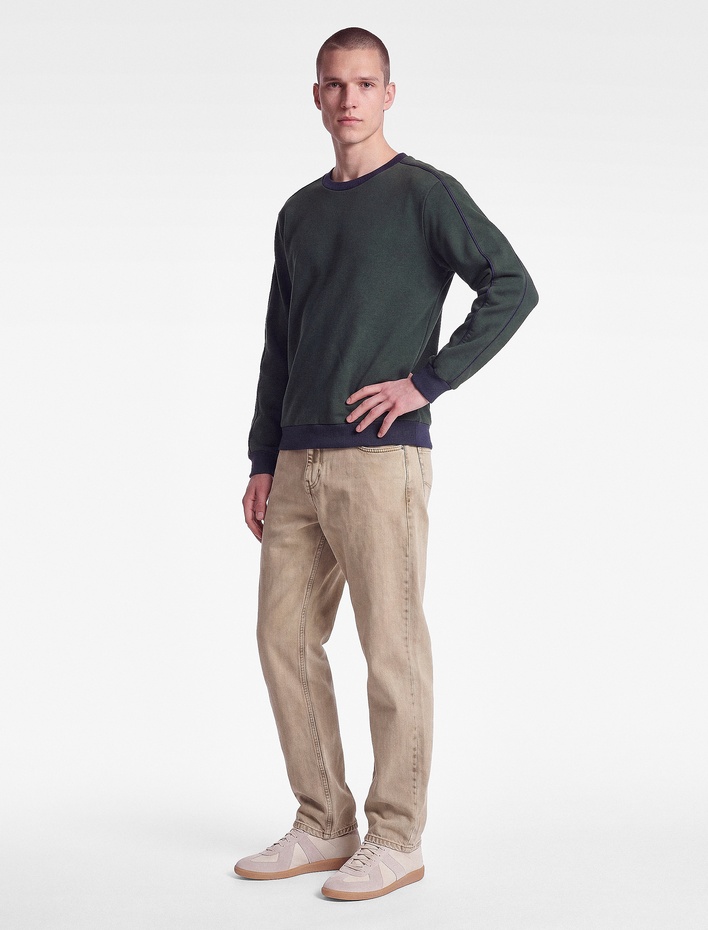  Üç İplik Şardonlu Uzun Kollu Renk Bloklu Bisiklet Yaka Sweatshirt