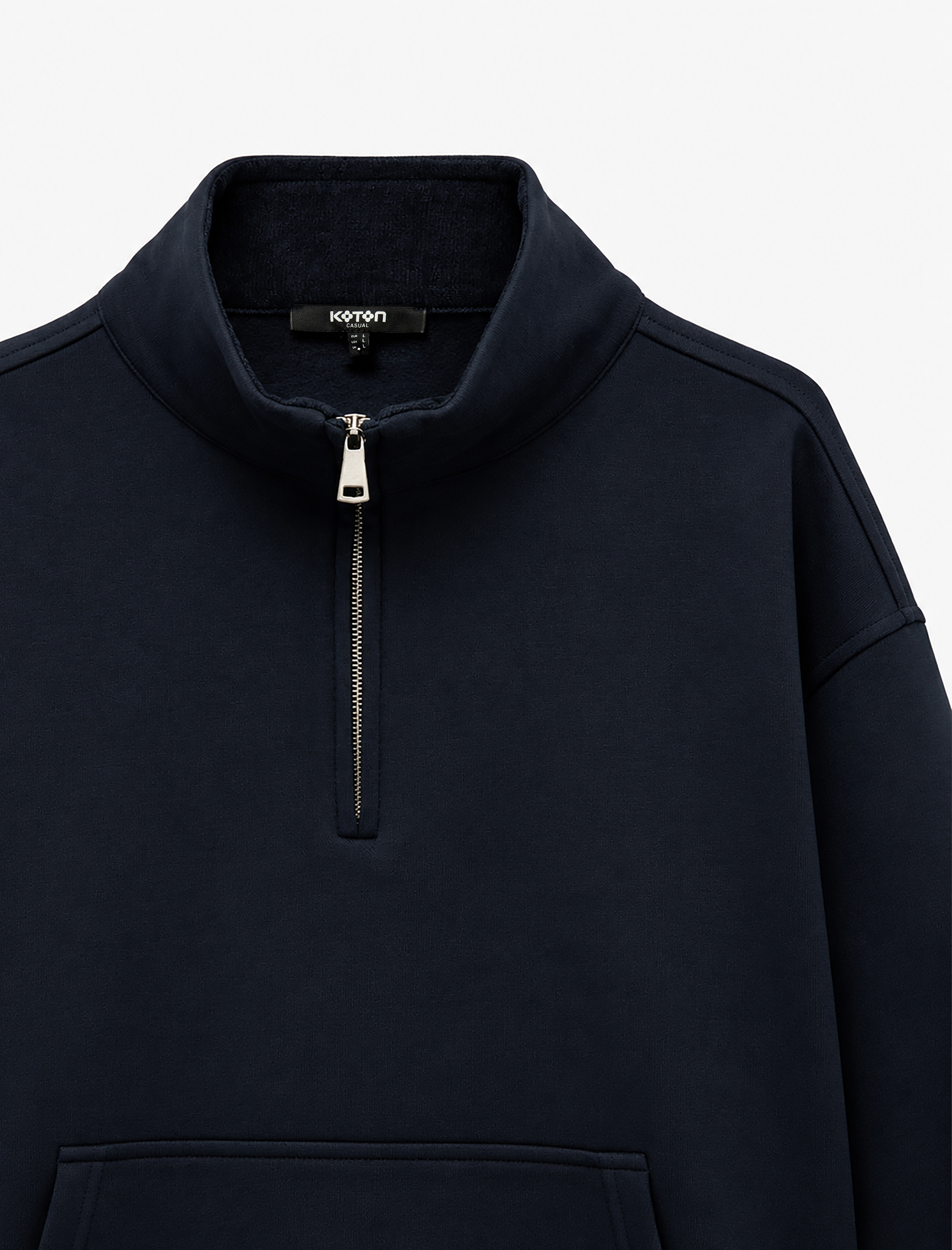   Uzun Kollu Üç İplik Şardonlu Yarım Fermuarlı Sweatshirt
