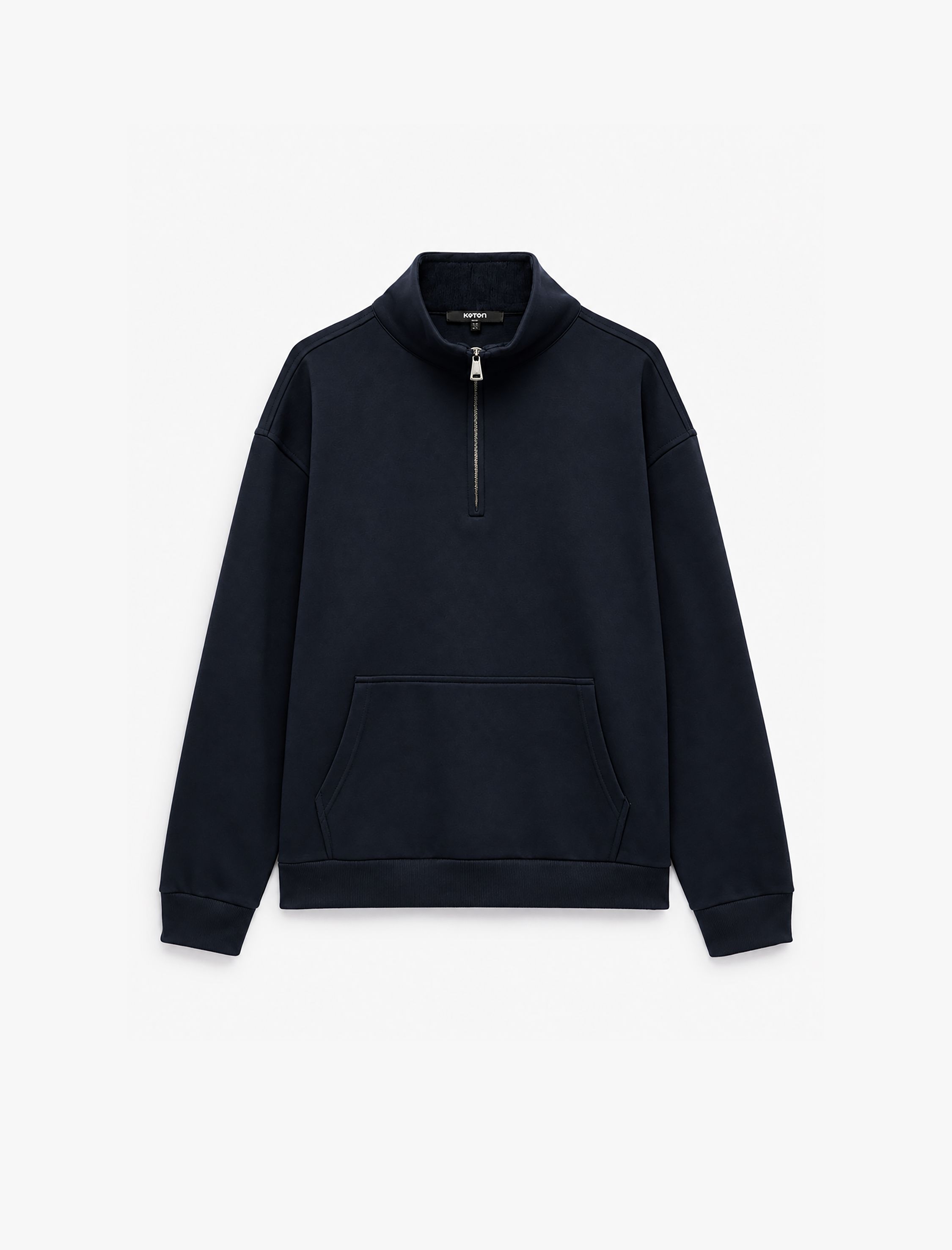   Uzun Kollu Üç İplik Şardonlu Yarım Fermuarlı Sweatshirt