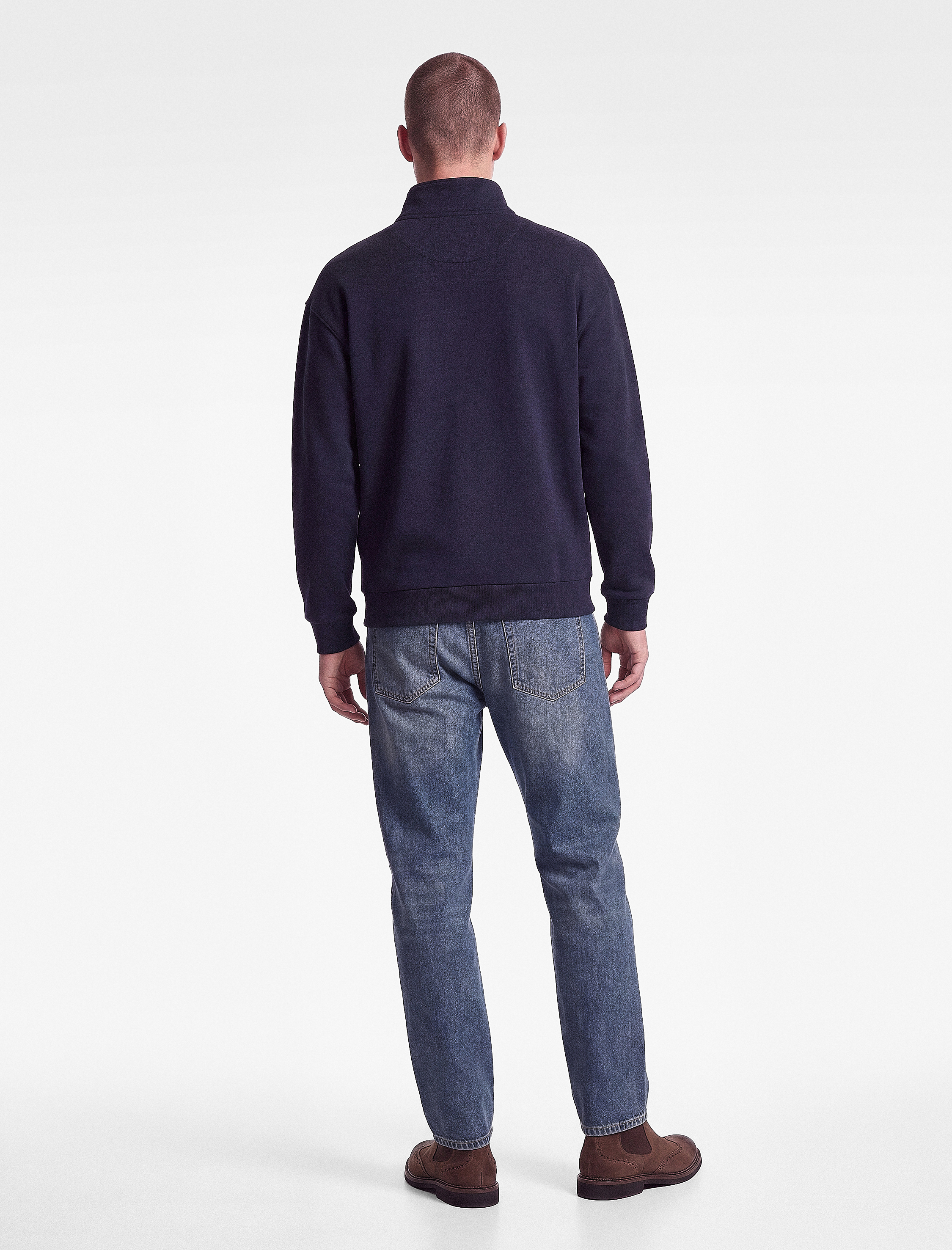   Uzun Kollu Üç İplik Şardonlu Yarım Fermuarlı Sweatshirt
