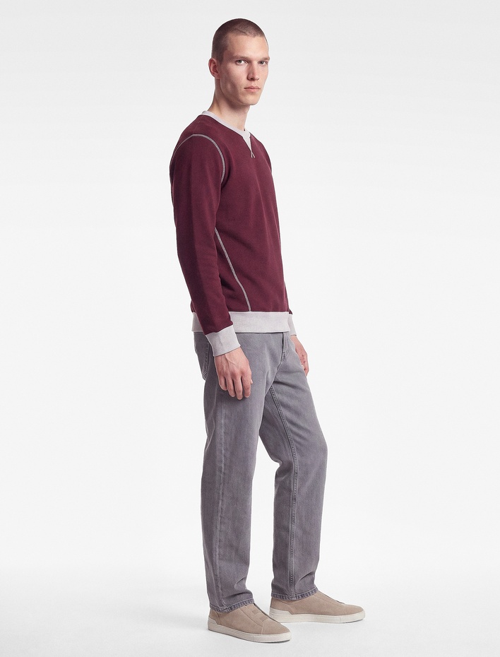  Şardonlu Renk Kontrastlı Dikiş Detaylı Bisiklet Yaka Sweatshirt