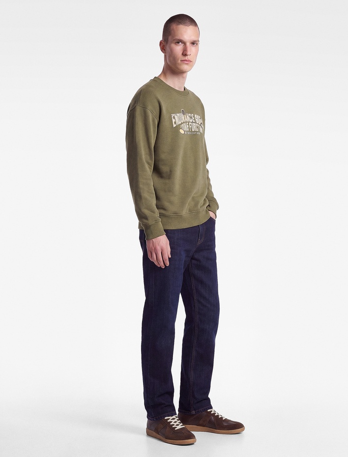  Rahat Kalıp Şardonlu Uzun Kollu Bisiklet Yaka Baskılı Sweatshirt